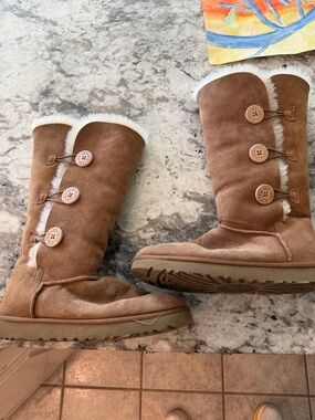 UGG Chestnut Button-Front Sheepskin Tall Winter Boots